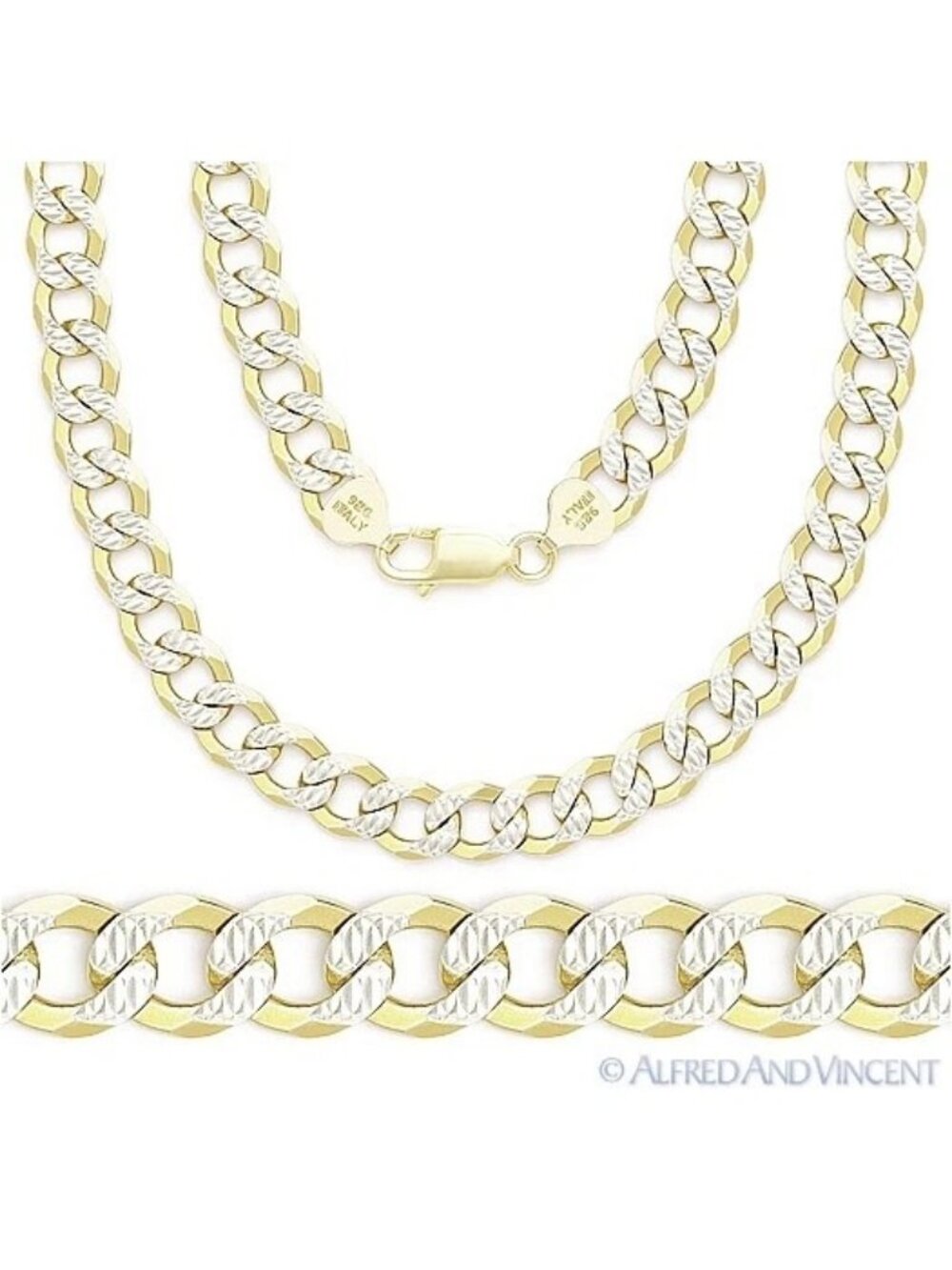 6.9mm Cuban Pave Link .925 Sterling Silver 14k Yellow Gold-Plated Chain Necklace